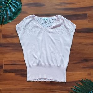 Light Pink Cap Sleeve Eyelet Pointelle Sweater